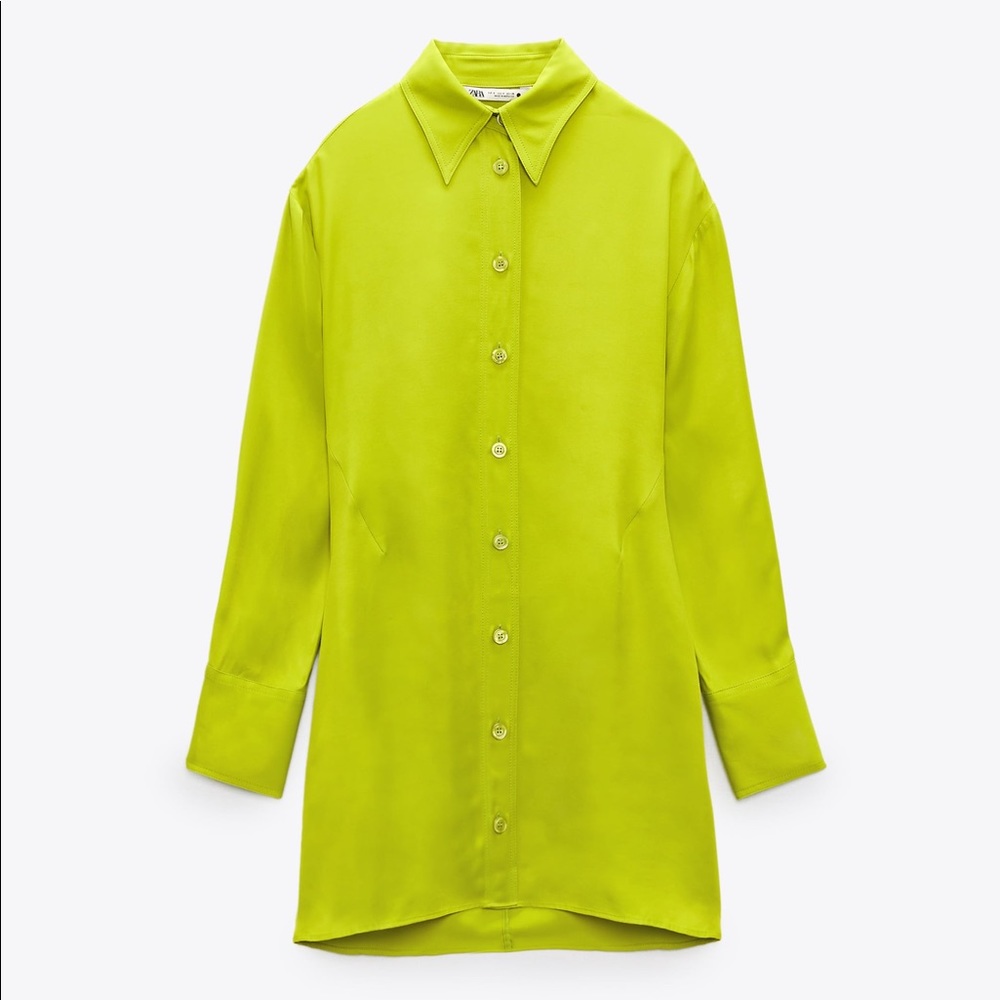 Zara lime satin effect dress NWT